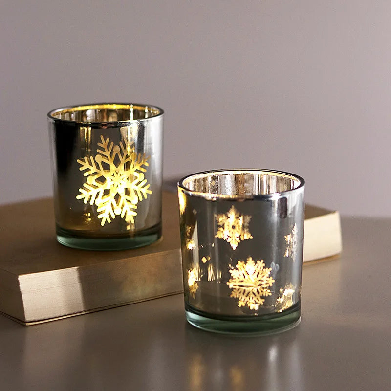 Christmas Series Empty Candle Jars Glass Empty Cup Snowflake Candlestick Christmas Tree Candle Jars