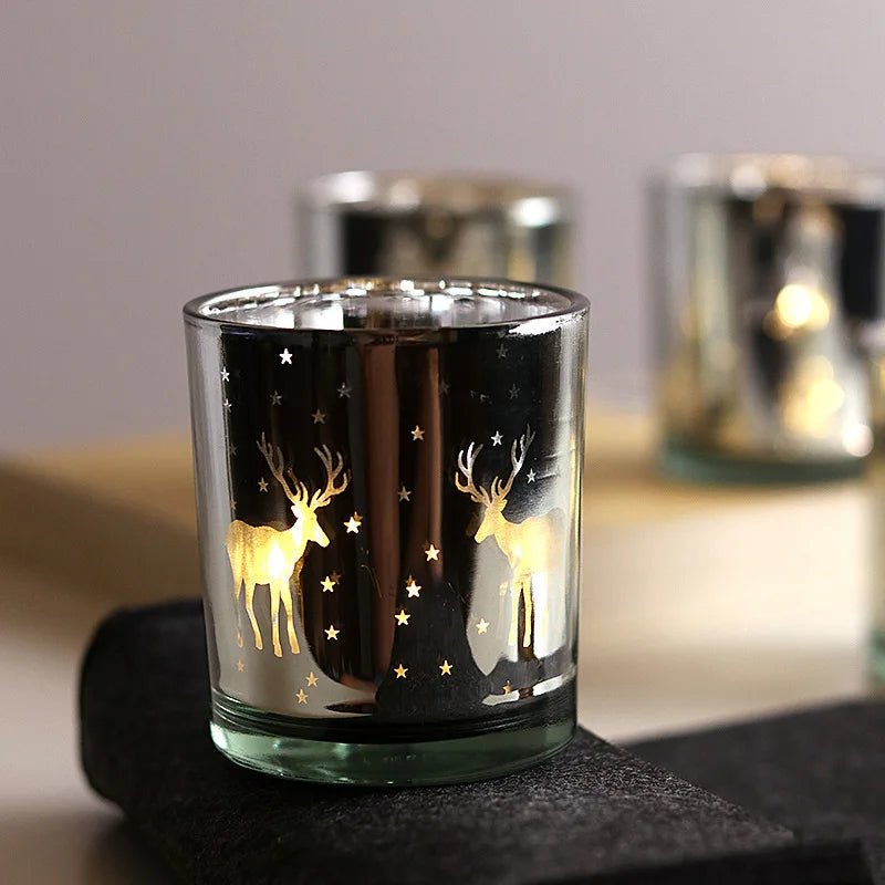 Christmas Series Empty Candle Jars Glass Empty Cup Snowflake Candlestick Christmas Tree Candle Jars