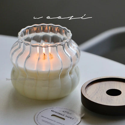 Candle Empty Cup with Lid Chubby Glass Wooden Lid Candle Empty Cup Aroma Candle Gift Box Birthday Girl's Gift DIY Accessories