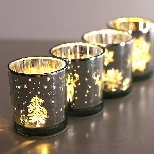 Christmas Series Empty Candle Jars Glass Empty Cup Snowflake Candlestick Christmas Tree Candle Jars